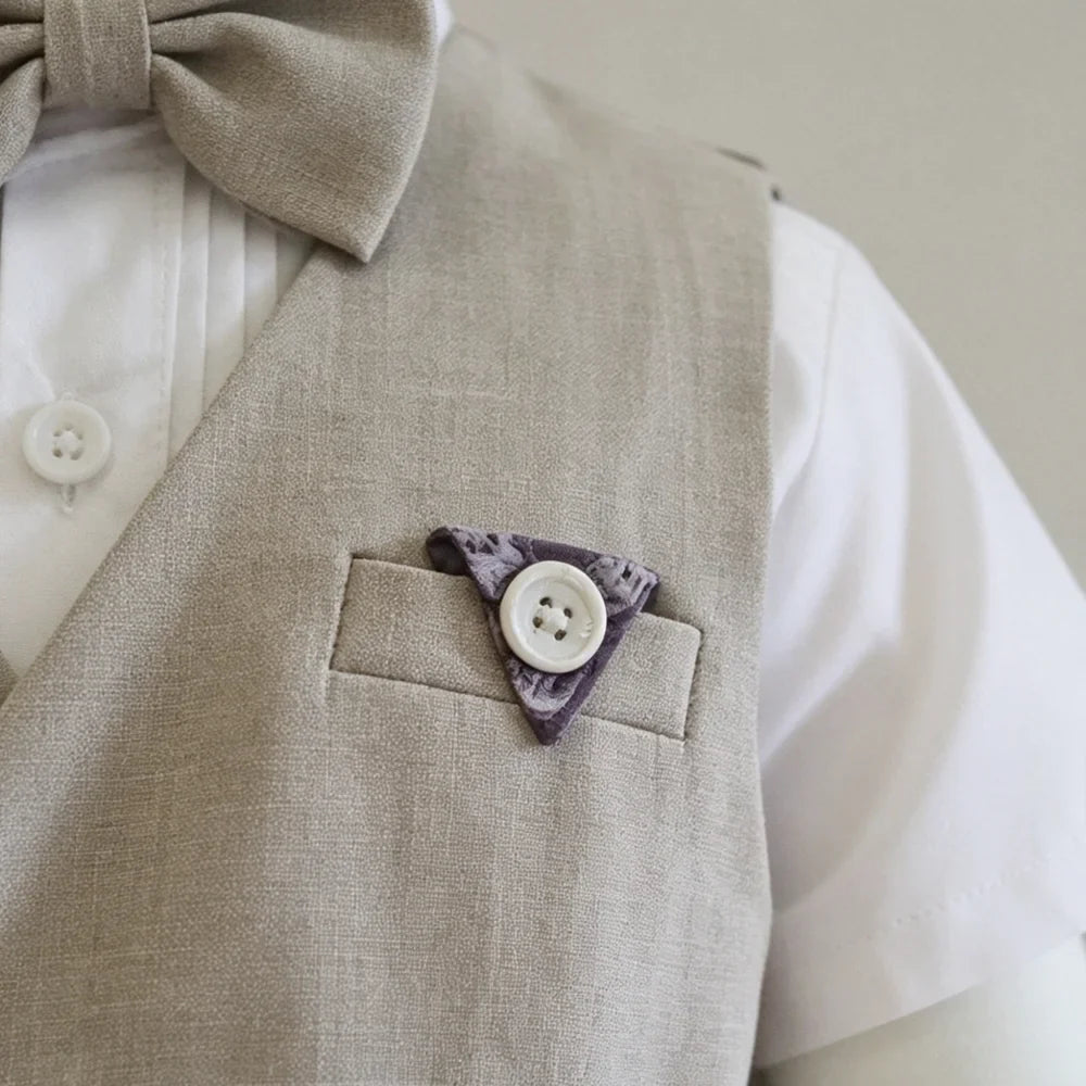 Summer Kids Boy Linen Suit Set Double Breasted Vest Shorts Bowtie for Ring Bearer Flower Boys Toddler Gentleman Outfit Clothes