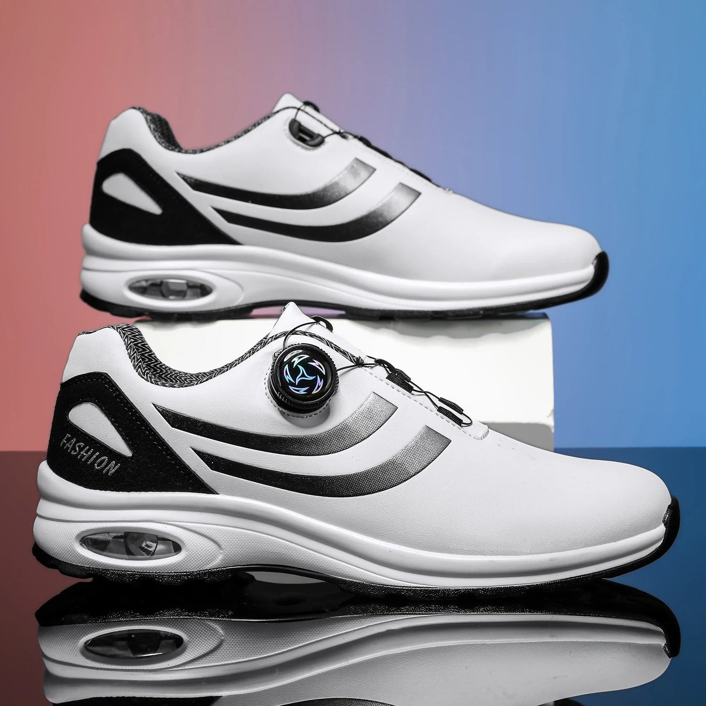 New Men's Fashion Casual sports shoes, Comfortable Hovershoe sole, Outdoor Leisure Walking cycling, Golf shoes, black and White