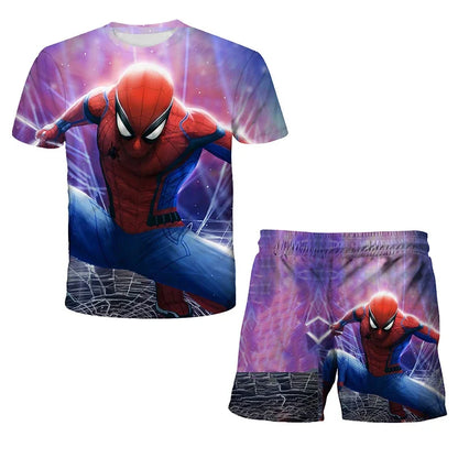 Kids Summer Tshirt Set Boys Spider-Man Trendy 2 Piece Hulk Iron Man Spiderman Outfit