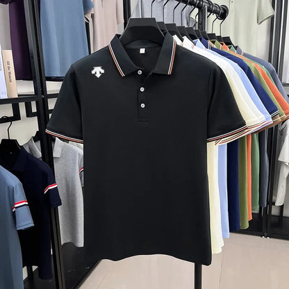 Men's High-End Luxury Brand Logo-Stamped Casual Polo Shirt Summer New Golf Breathable Business Short-Sleeve T-Shirt