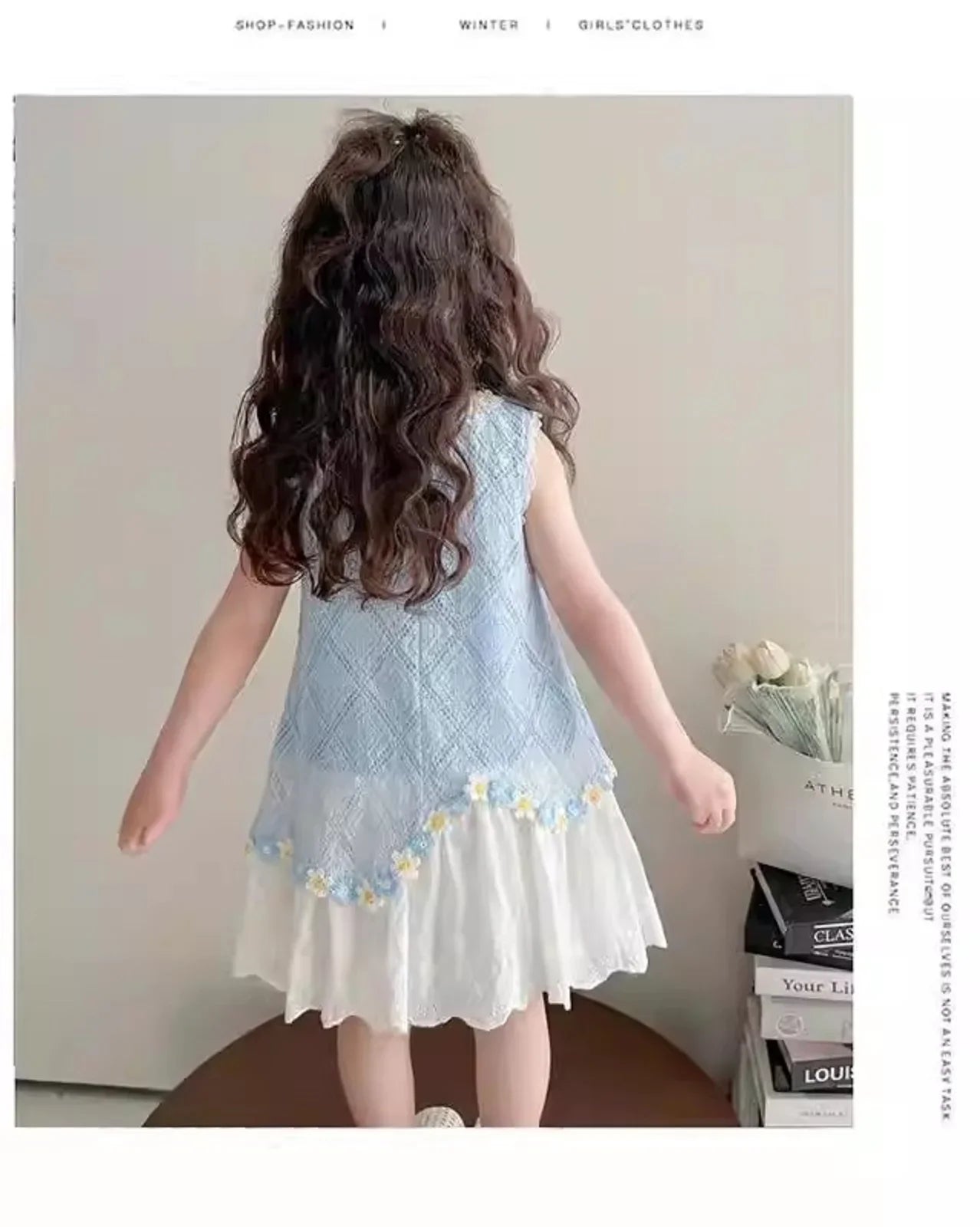 Girls' Dress Summer New Style Children's Fashionable Lace Princess Dress Little Girl Sweet Floral Vest Dress