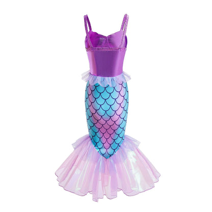 New Ariel Princess Little Mermaid Dress Girl Charm Cosplay Costume Kids Birthday Party Halloween Disguise Clothes