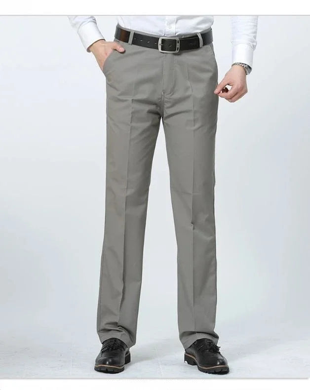 Mens 100% Cotton Summer Thin Pants Autumn Suit Pant Slacks High Waist Straight Loose Bland Solid Business Casual Pants Gozbkf