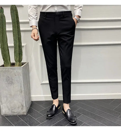 Men's Slim Fit Chino Pants with Embroidered Design - Classic Korean Style Casual Trousers for Daily Wear 28-42