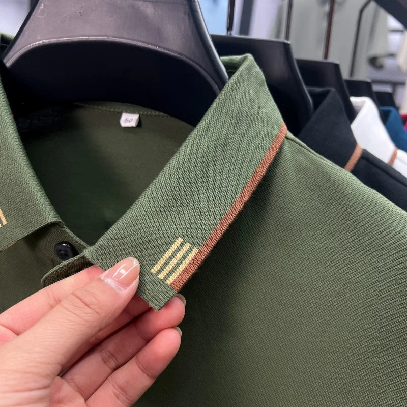 Luxury Design Men's Polo Shirt Lapel Short Sleeve T-Shirt Summer New Solid Color Simple Fashion Casual Business Office Menswear