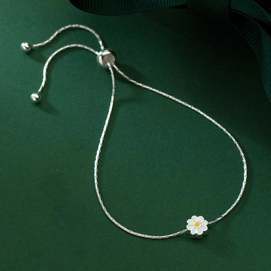 Enamel Daisy Charms Bracelet Real 925 Sterling Silver Link Chain  Lucky Adjustable  Bracelets For Women Fine Jewelry