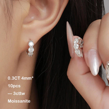 Sparkling D Color Full 3mm 2.6cttw Moissanite Hoop Earrings For Women S925 Silver Plated 18K Pass Diamond Test Earring Gift