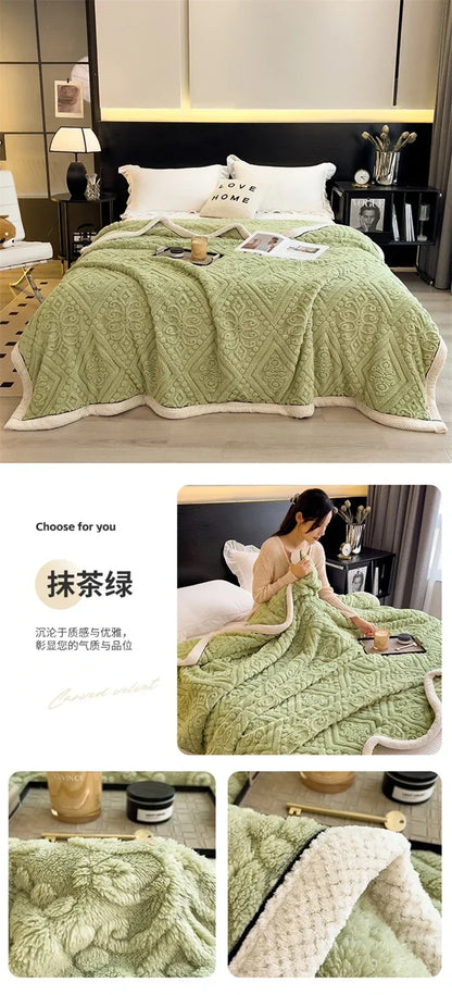New Carved Velvet Warm Autumn Winter Blanket for Bed Soft Fluffy Sofa Blankets Warmth Cozy Coral Flannel Sofa Cover Blanket Nap