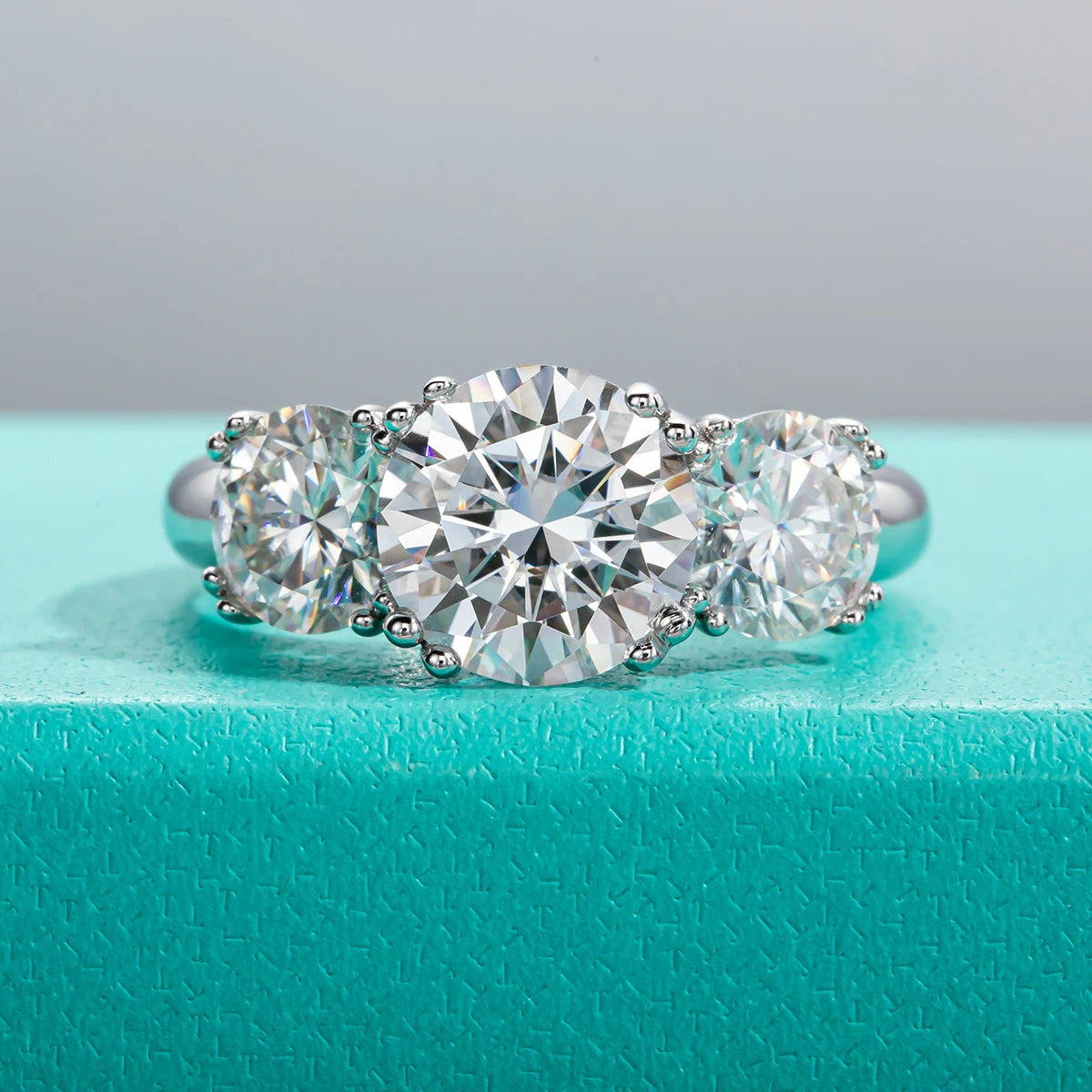 5cttw D Color Moissanite Luxury Three Stone Engagement Ring 925 Silver Rings 18K Gold Plated Customs Jewelry Wholesale