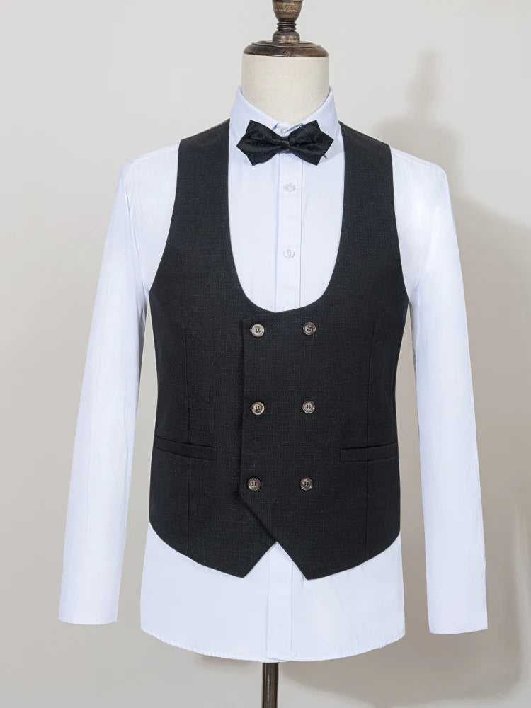 Black Men suit 3 piece set  gray elegant slim fit formal office and leisure banquet groomsman set groom's wedding dress