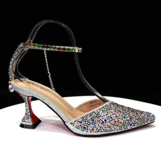 Pointed Shoes Bag Soft Handle Bag Anklet Design Medium Heel Ladies Shoes Suitable for Wedding Party