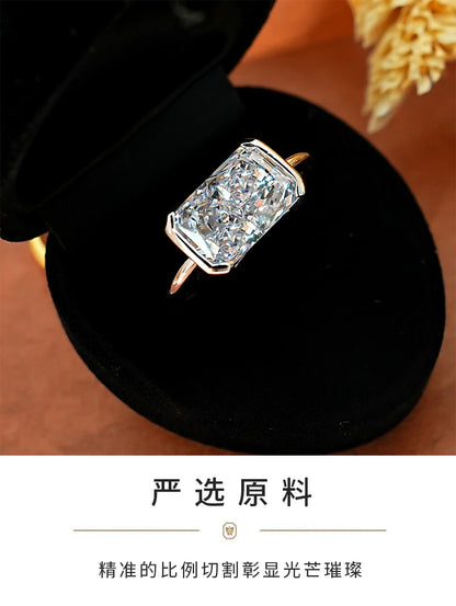 Vintage style broken ice cut 925 silver ring 7 * 11 high carbon diamond cube candy INS diamond ring light luxury gift