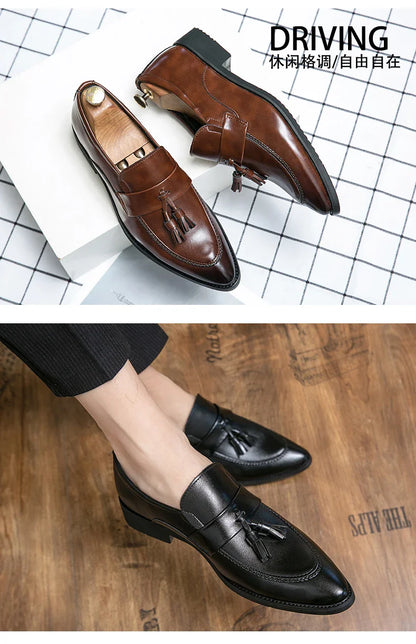 Classic Casual Leather Shoes For Men High Quality Social Office Shoes Men Slip On Loafers Flat Casual Business Leather Shoes Men