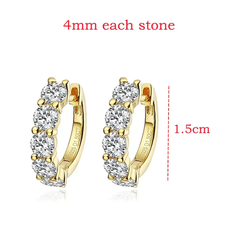 18k 3cttw Moissanite Hoop Earring for Women 4mm Stones D Color Sparkling Created Diamond Earring 100% 925 Sterling Silver