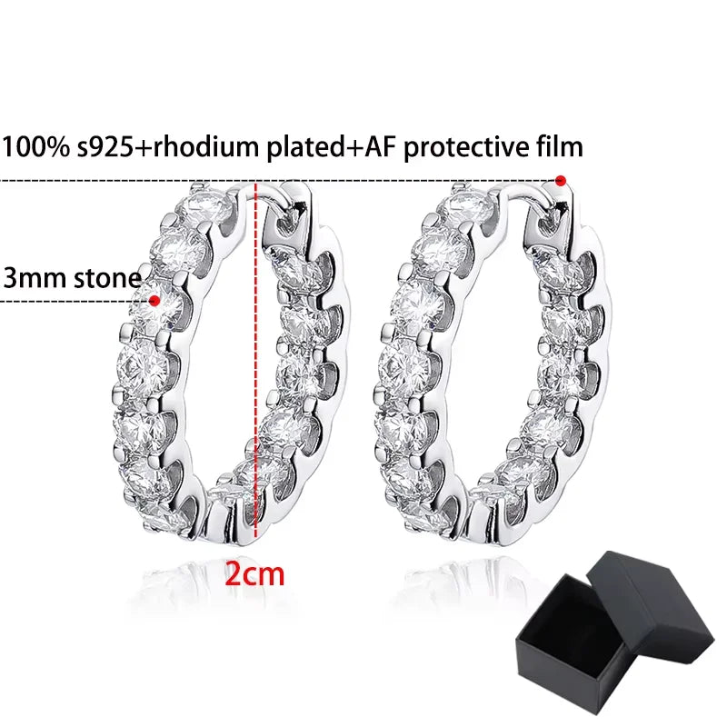 18k Plated Total 2.6CT Full Moissanite Hoop Earring for Women Sparkling Wedding Party Earring 925 Sterling Silver Jewelry