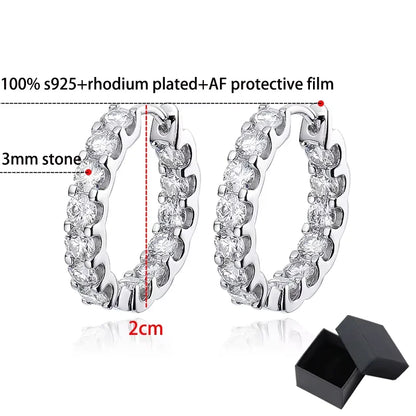 18k Plated Total 2.6CT Full Moissanite Hoop Earring for Women Sparkling Wedding Party Earring 925 Sterling Silver Jewelry