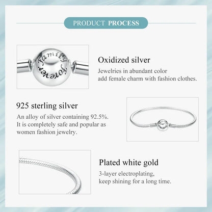 925 Sterling Silver Classic Family Forever Snake Chain Bracelets for Women Fine Jewelry 14CM 17CM 19CM