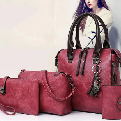 Bolsa Com Tassel Composto Feminina Bolsa De Couro De Luxo Bolsas De Marcas Famosas Designer Bolsa De Ombro Feminina Com Alça Superior 4 Peças/Conjunto