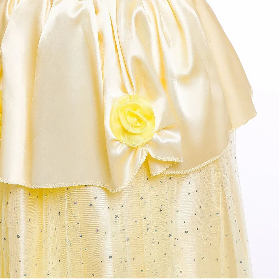 Fantasias de Aniversário para Meninas Vestido Infantil da Bela A Bela e a Fera Fantasia de Princesa Vestido de Bebê para o Natal e Halloween