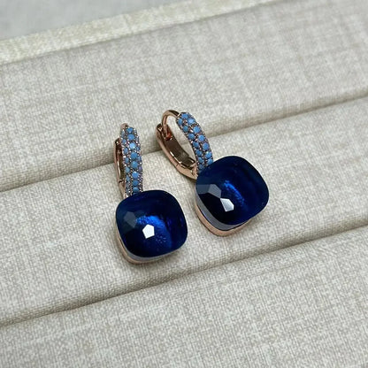 10.6mm Nudo Earrings Inlay Turquoise Zircon For Women Blue Topaz Drop Candy Square Crystal Earring Fashion Jewelry Gift