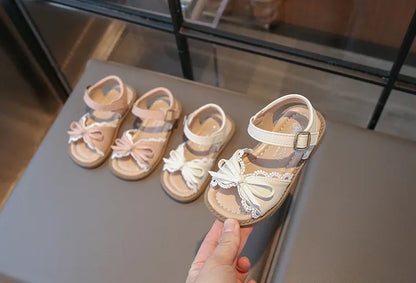 Girls Cute Lace Bow Princess Sandals New Little Kids Soft-soled Beach Summer Shoes Size 22-31