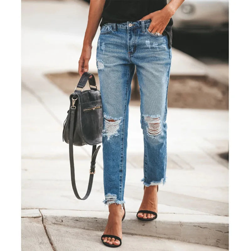 Calça Jeans Y2K Cintura Alta Casual Streetwear Slim Fit com Elasticidade