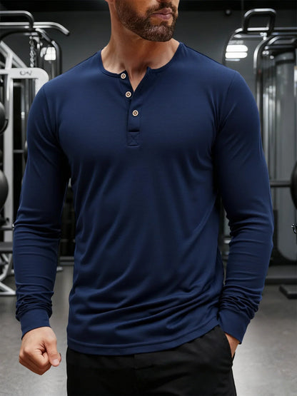 Men's T Shirt Autumn Button Long Sleeve Henley Neck T-Shirt Solid Color Casual Breathable Versatile Tops Fashion Slim T-Shirts