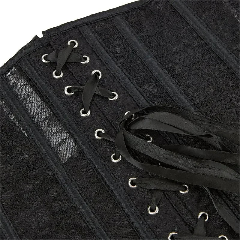 Women Underbust Corset Tops Black White Transparent Mesh Lace Bustier Plastic Bones Basques Body Shaper Waist Cincher Korset