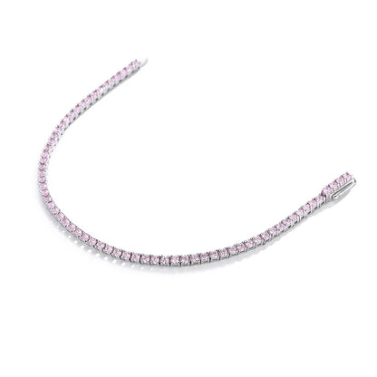 Full 2mm Violet Pink Blue White 5A Zircon Tennis Bracelet for Woman S925 Silver High Carbon All Colored Gemstone Bracelets