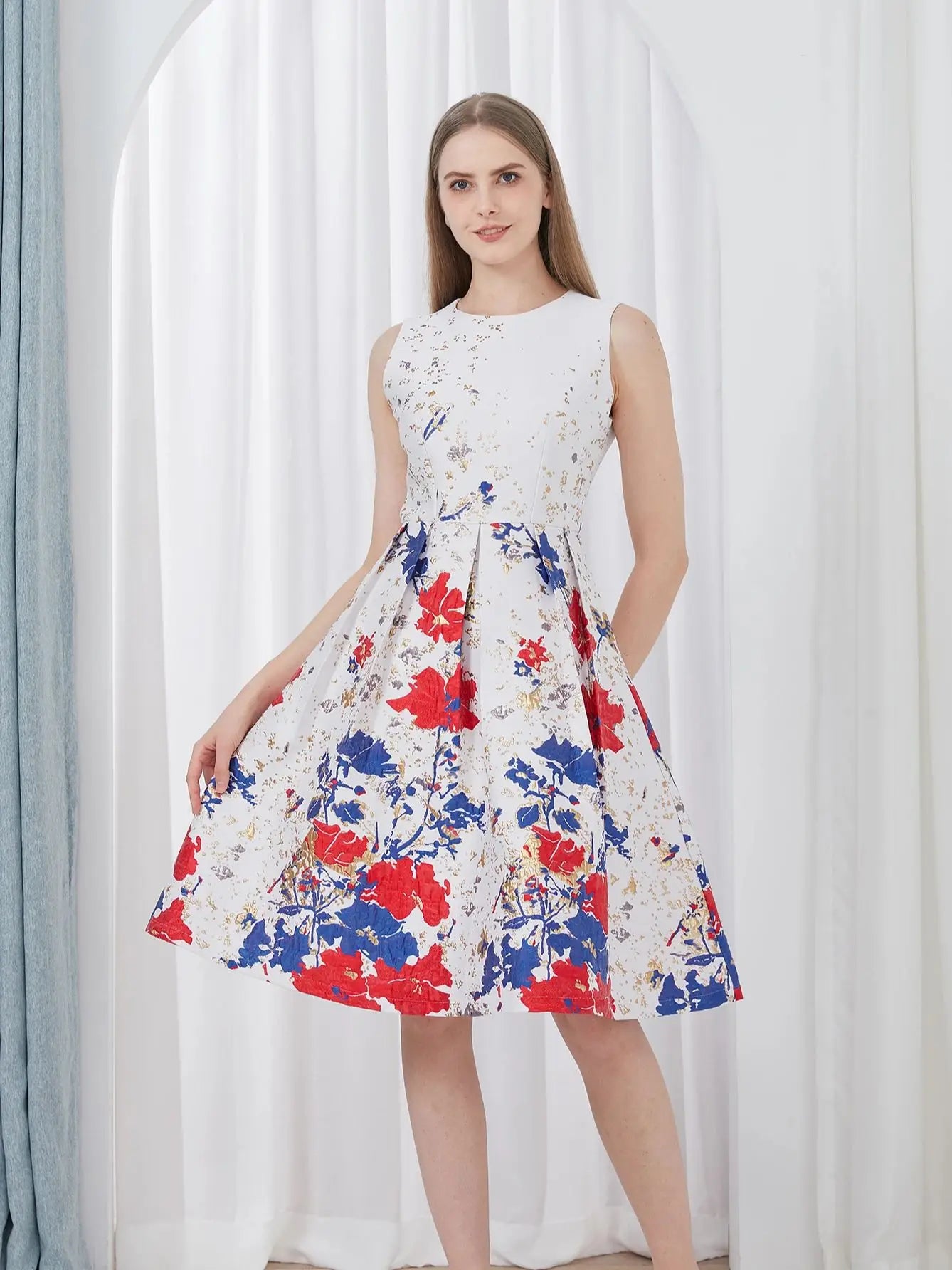 Women Elegant Fashion Flower Jacquard Dress Lady Clothing 2024 New Summer Ball Gowns Party Dresses Vestidos