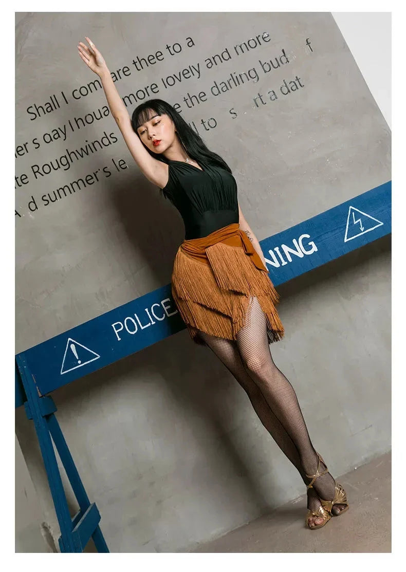Adult Women's Latin Dance Practice Costume Skirt ter Ne Svel High Waist A-Line Long Dr Irregular Square Dance A...