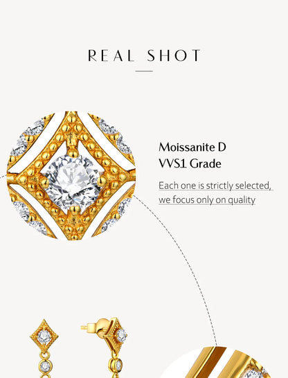 Luxurly D Color VVS1 Brilliant Moissanite Earrings for Women 925 Sterling Silver Yellow Gold Plated Anniversary Jewelry