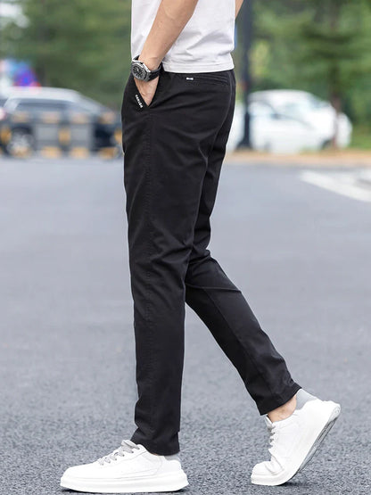 Slim Fit Straight Thin Casual Pants for Men Business Classic Stretch 98% Cotton Soft Spring Summer Trousers Brand Clothing