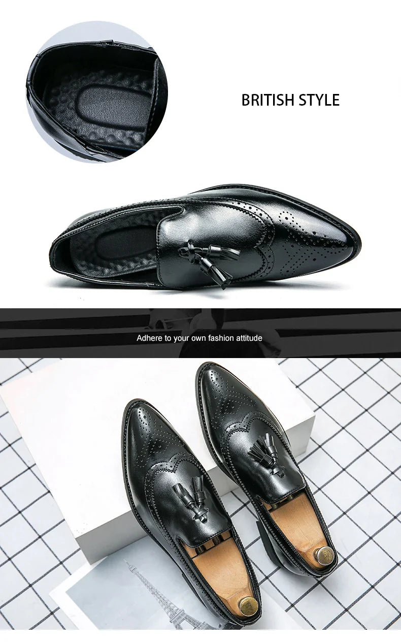 Dress Shoes Men Tassel Formal Leather Shoes Male Classic Social Casual Business Brogue Shoes Wedding Party Leather Loafers Male
