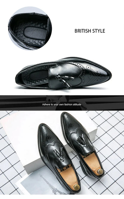 Tassel Formal Leather Shoes Men Classic Social Casual Business Brogues Men's Dress Shoes Trend Wedding Party Leather Loafers Men