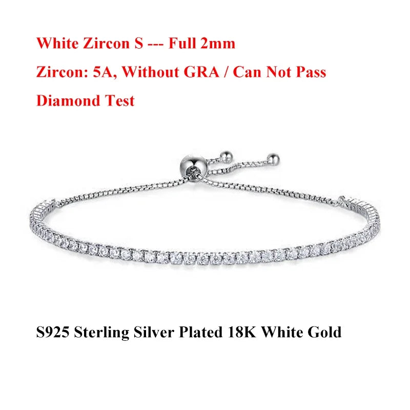 Full 2mm 0.03CT Moissanite Diamond Tennis Bracelet for Woman 925 Silver Plated 18K Rose Gold Adjustable Link Bracelets Gift