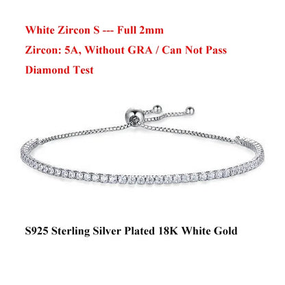 Full 2mm 0.03CT Moissanite Diamond Tennis Bracelet for Woman 925 Silver Plated 18K Rose Gold Adjustable Link Bracelets Gift