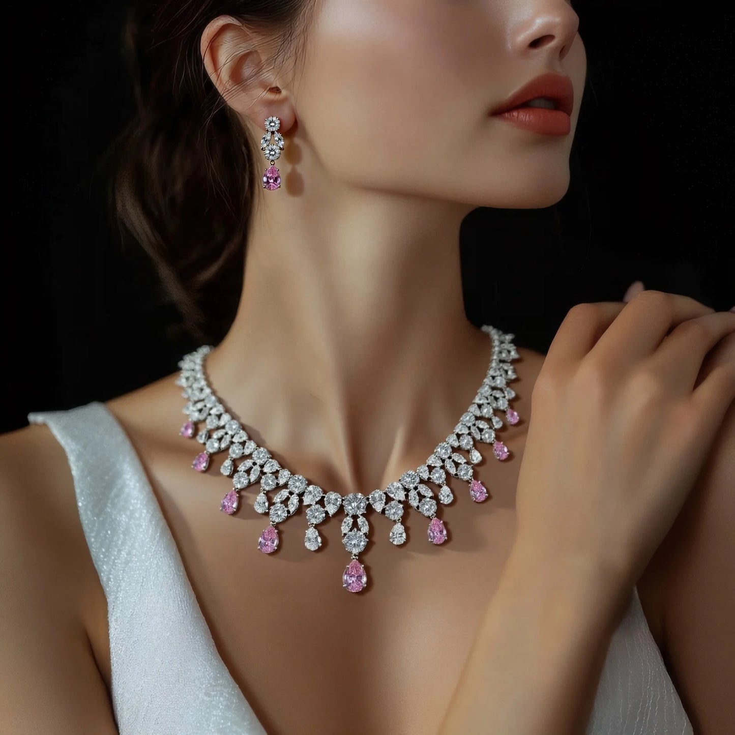 Wedding Jewelry Nigerian Design Cubic Zirconia Large Bridal Choker Necklace Earrings Sets For Women bijoux N-1454