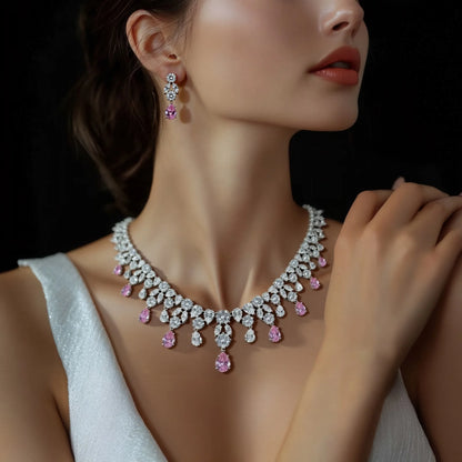Wedding Jewelry Nigerian Design Cubic Zirconia Large Bridal Choker Necklace Earrings Sets For Women bijoux N-1454