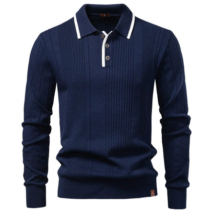 2025 Button Down Polo Shirt Men Solid Color Stripe Long Sleeve Fall Winter Luxury Warm Touch Business Casual Mens Polo Shirts