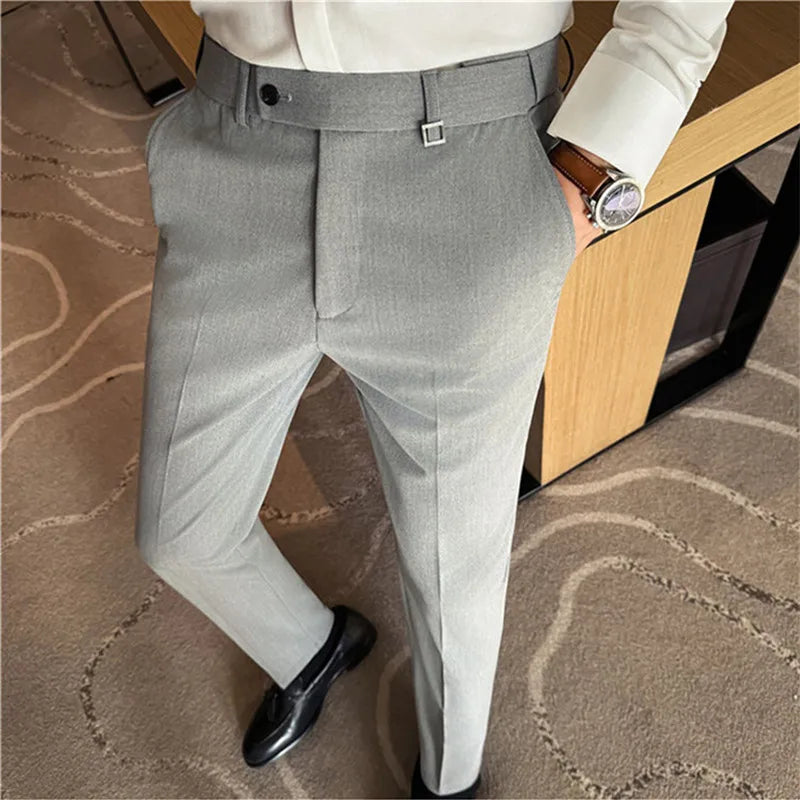 Spring Autumn High Quality Men's Elastic Waist Suit Pants Fashion Smart Casual Slim Fit Suit Trousers Men Solid Full Length Pant