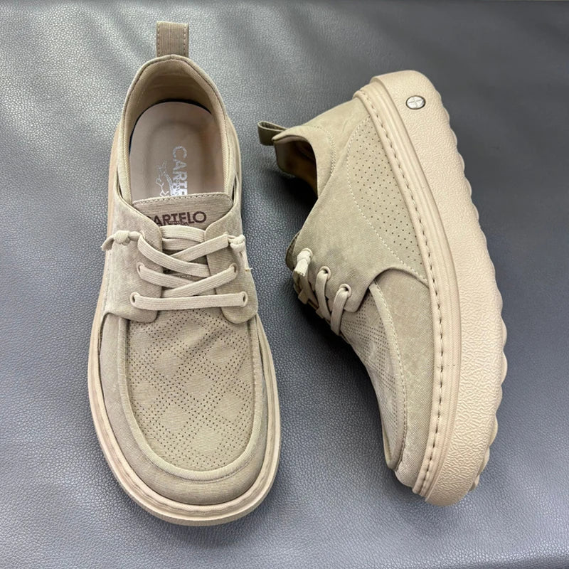 Lightweight Thick Bottom Casual Shoes Easy to Wear Slip on Lazy Person Cowhide Leather Shoes Breathable Rubber Sole
