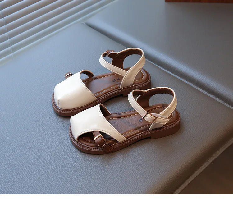 2026 Summer New Children's Princess Foreign Soft Sole Casual Anti-slippery Sole Toddler Toe Capped Beach Flats Elegant Shoes