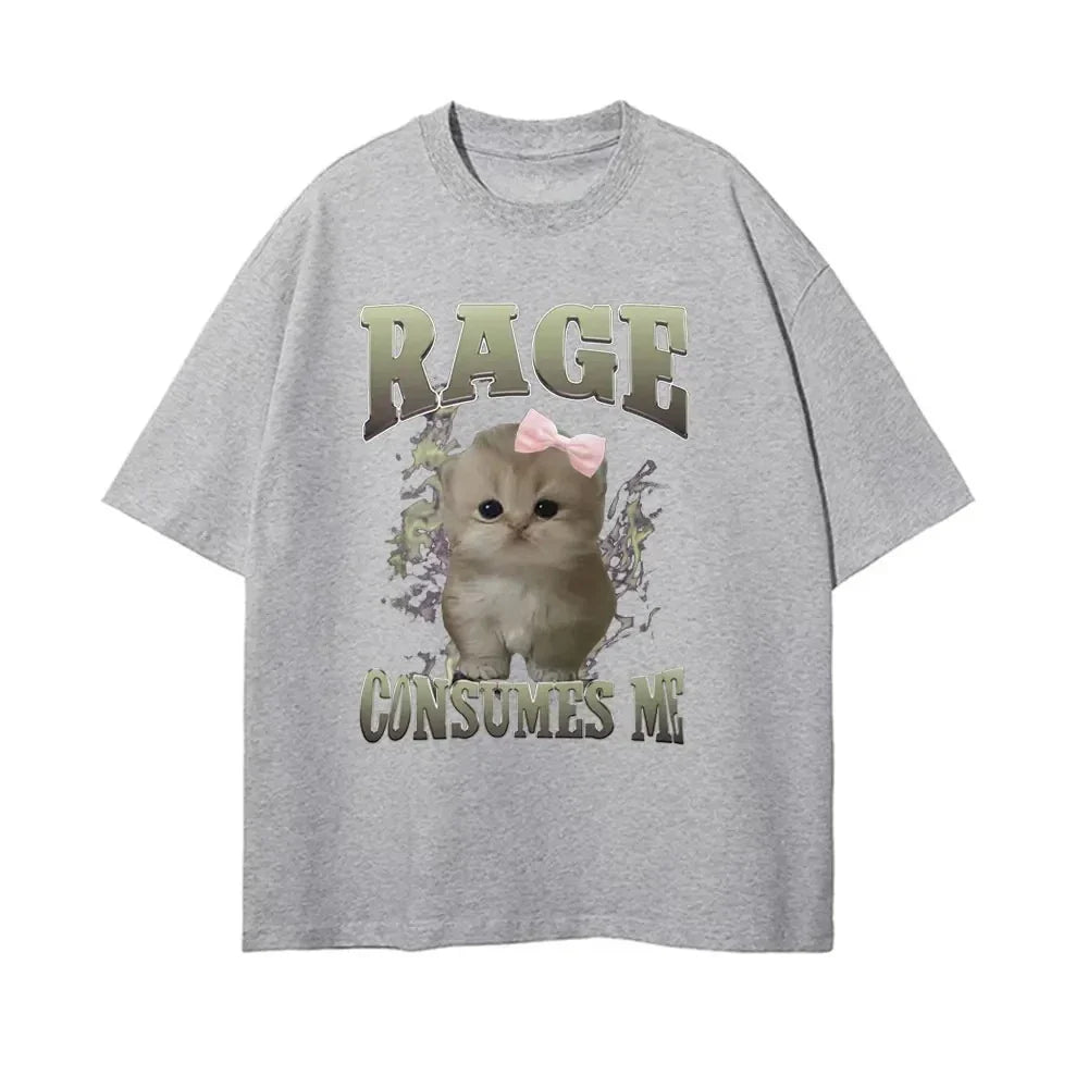 Rage Consumes Me Funny Gifts Cat Meme T Shirt Unisex Fashion Kawaii T-shirts Short Sleeve Casual T-shirts Fashion