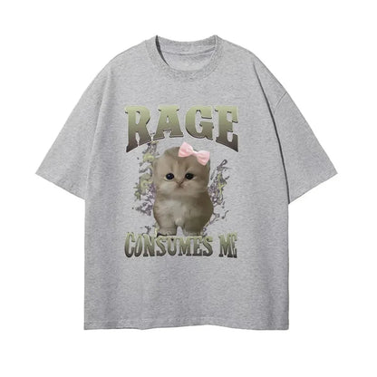 Rage Consumes Me Funny Gifts Cat Meme T Shirt Unisex Fashion Kawaii T-shirts Short Sleeve Casual T-shirts Fashion