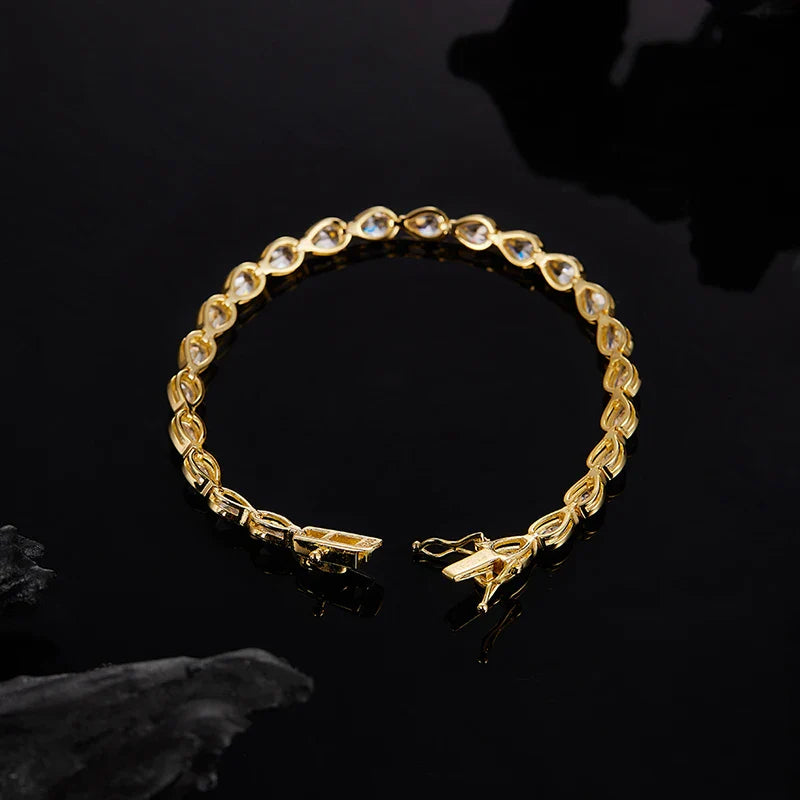 Plated 18K Pear Cut Zircon Moissanite Tennis Bracelet for Women Men 4*6mm Gems Luxury Wedding Chain Pure S925 Silver