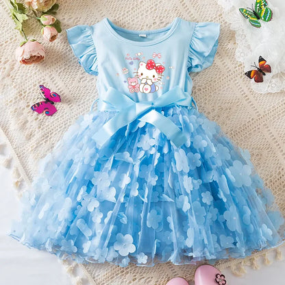 Girls Summer Dress Cartoon Bow Tutu Dress 3D Butterfly Cute Cotton Party Casual Dress for Baby 2-6 Years