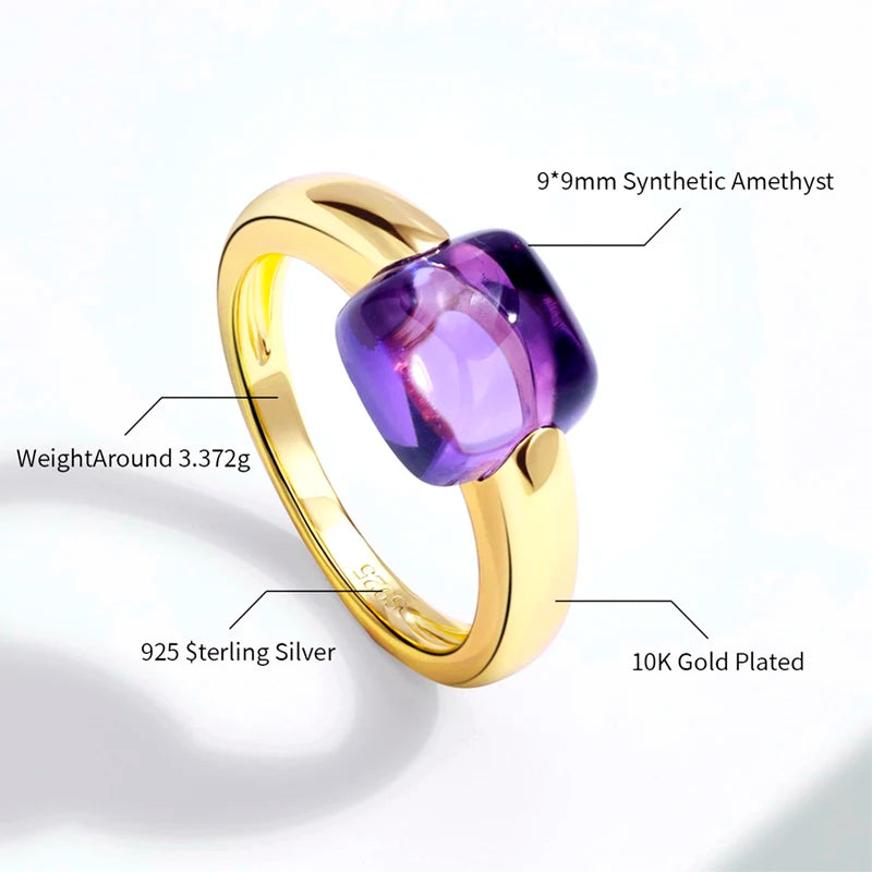 925 Sterling Silver 10K Gold Plated Color Crystals Rings For women's ring Luxury Inlaid Water Drop Pendant Party Gift