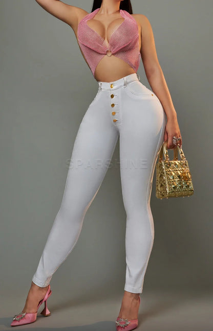 Calça Jeans Feminina Reta com Cós Alto, Vários Bolsos, Estilo Workwear e Casual Y2K