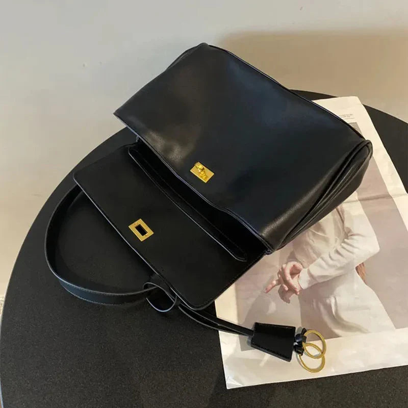 1pc Luxury Calfskin Woman Shoulder Bags Autumn Winter Genuine Leather Women Totes Fashion portable Gold Buckle Women HandBags